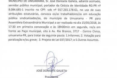 Foto ASSEMBLEIA EXTRAORDINÁRIA DOS/AS TRABALHADORES/AS EM EDUCAÇÃO MUNICIPAIS DE UMUARAMA - PR