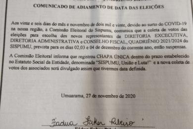 CANCELAMENTO ELEIÇÃO SISPUMU. Foto CANCELAMENTO ELEIÇÃO SISPUMU.