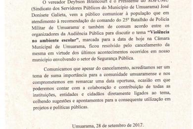 CANCELAMENTO DA AUDIÊNCIA PUBLICA Foto CANCELAMENTO DA AUDIÊNCIA PUBLICA